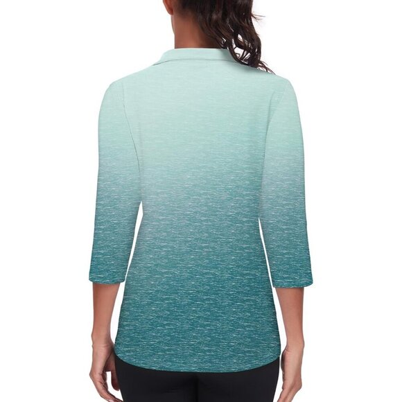 Women's Golf Polo Shirt Moisture Wicking UPF 50+ 3/4 Sleeve Athletic Top - Picture 2 of 5